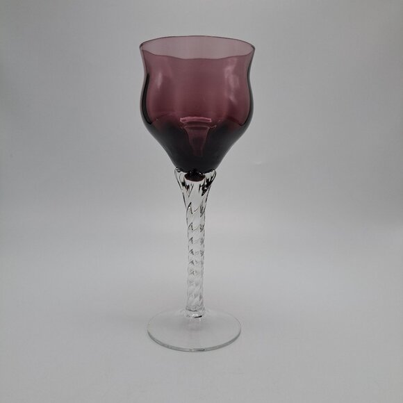 Vintage Purple Wine Glass Twisted Stem - Picture 1 of 5